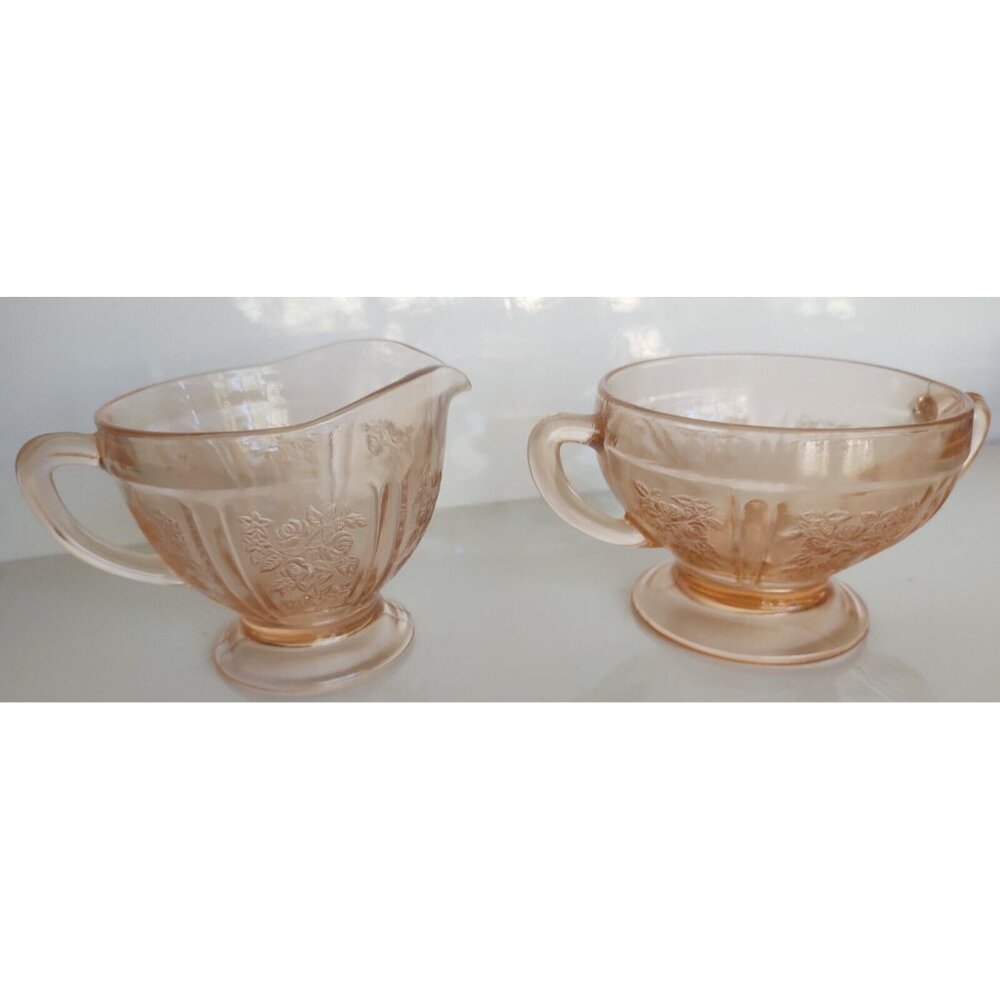 Vintage Mayfair Pink Depression Glass Creamer & Sugar bowl 1930's